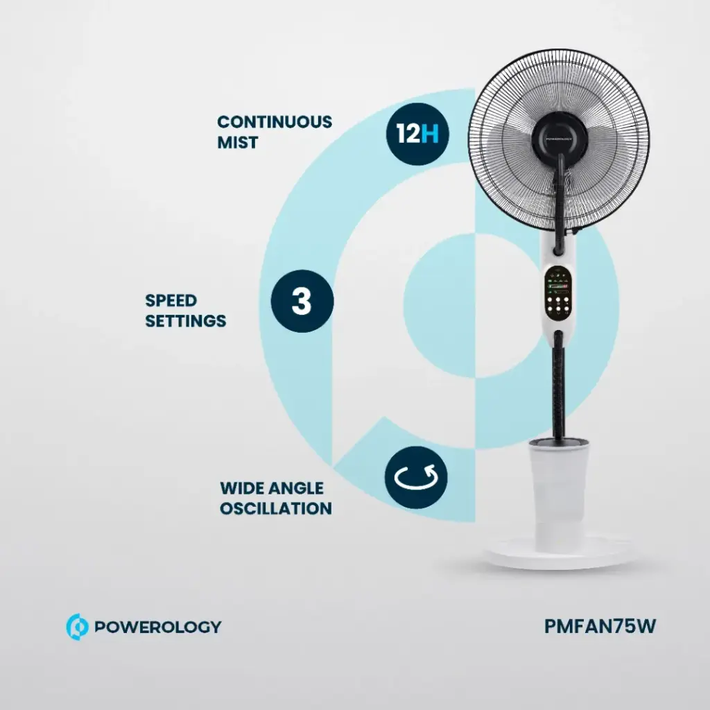 Powerology Tilt & Oscillating Fan Mist Spray & Humidifier 5 Powerology Tilt & Oscillating Fan Mist Spray & Humidifier - Image 5