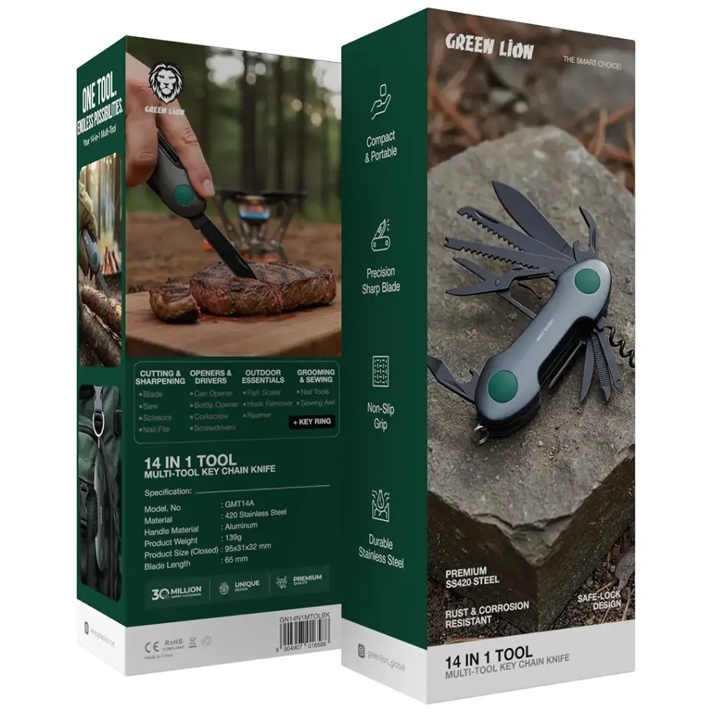 Green Lion 14-In-1 Multi Tool Key Chain Knife 4 Green Lion 14-In-1 Multi Tool Key Chain Knife - Image 4