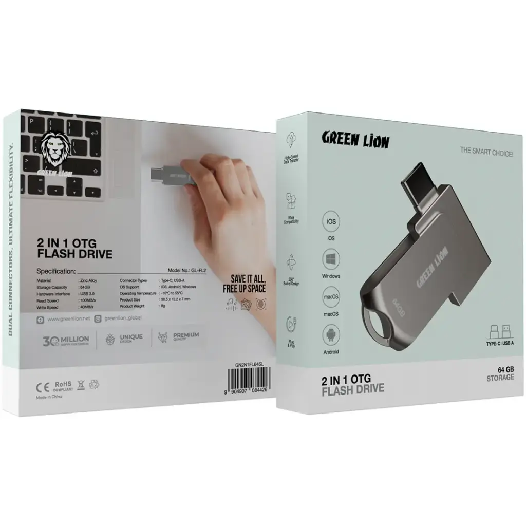 Green Lion 2 in 1 OTG USB-C Flash Drive USB 3.0 3 Green Lion 2 in 1 OTG USB-C Flash Drive USB 3.0 - Image 3