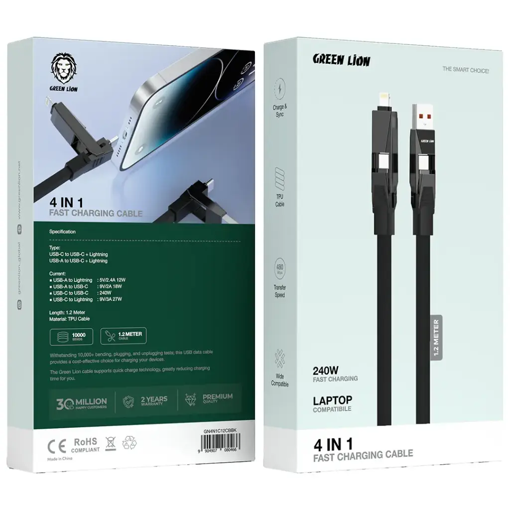 Green Lion 4-In-1 Fast Charging Cable 3 Green Lion 4-In-1 Fast Charging Cable - Image 3