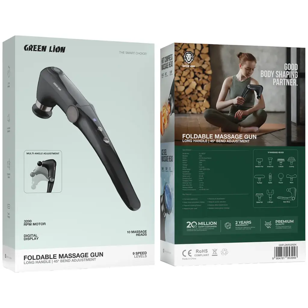 Green Lion Foldable Massage Gun with Long Handle & 45° Bend Adjustment 3 Green Lion Foldable Massage Gun with Long Handle & 45° Bend Adjustment - Image 3