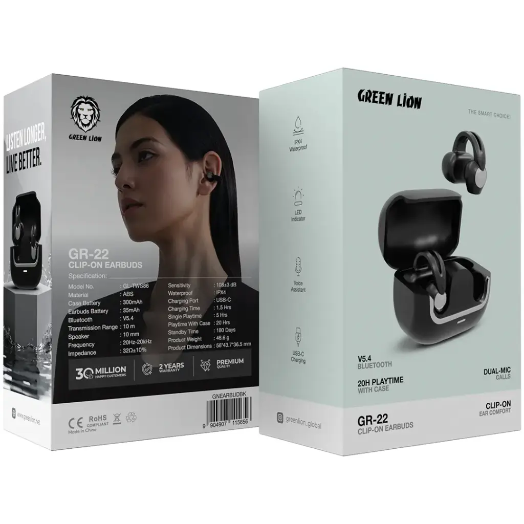 Green Lion GR-22 Clip-On Earbuds 5 Green Lion GR-22 Clip-On Earbuds - Image 5