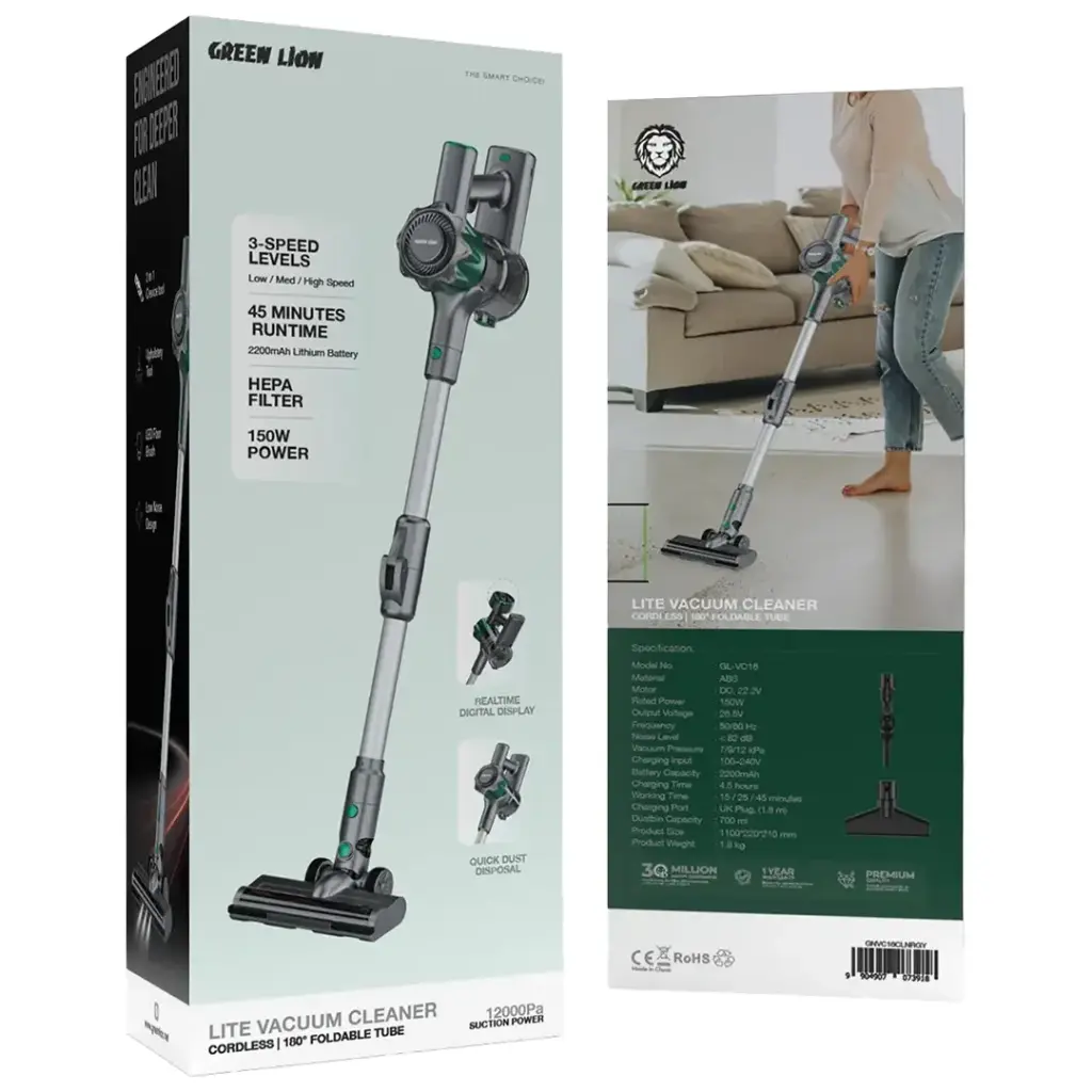 Green Lion Lite Cordless Vacuum Cleaner with 180° Foldable Tube 3 Green Lion Lite Cordless Vacuum Cleaner with 180° Foldable Tube - Image 3