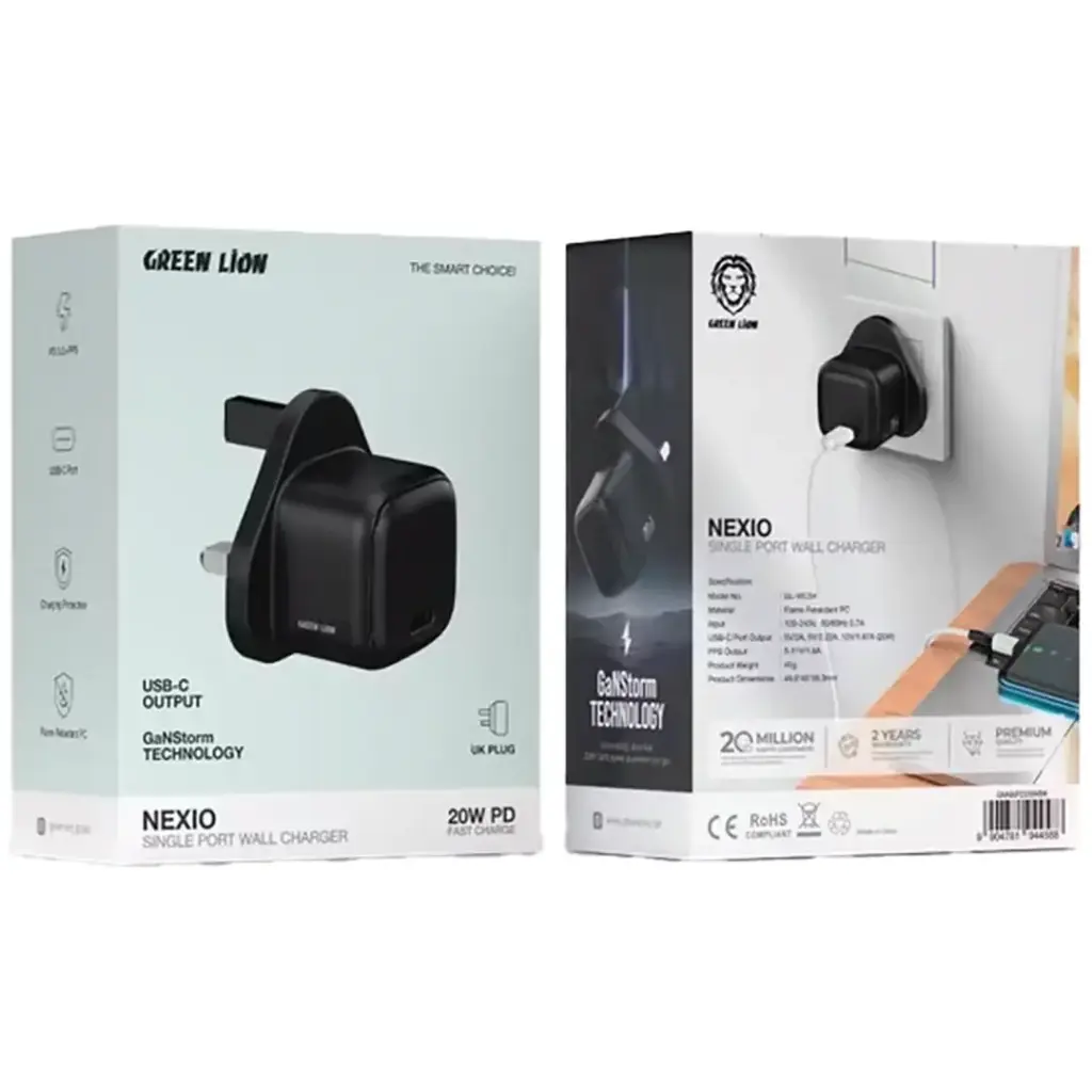 Green Lion Nexio Single Port Wall Charger UK Plug 20W 3 Green Lion Nexio Single Port Wall Charger UK Plug 20W - Image 3