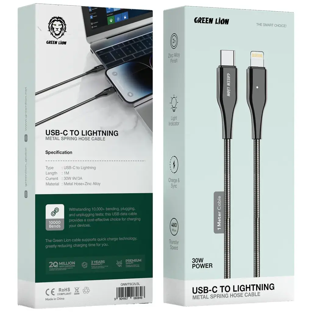 Green Lion USB-C To Lightning Metal Spring Hose Cable 3 Green Lion USB-C To Lightning Metal Spring Hose Cable - Image 3
