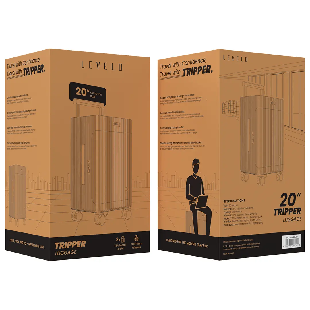 Levelo 20” Carry-On Tripper Luggage - Black 3 Levelo 20” Carry-On Tripper Luggage - Black - Image 3