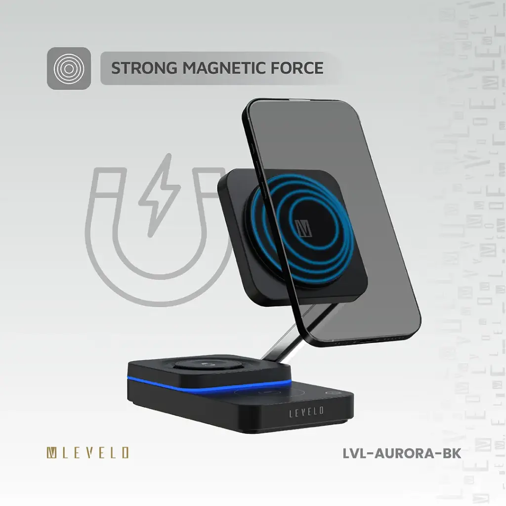 Levelo Aurora 3 In 1 Wireless Charger - Black 6 Levelo Aurora 3 In 1 Wireless Charger - Black - Image 6