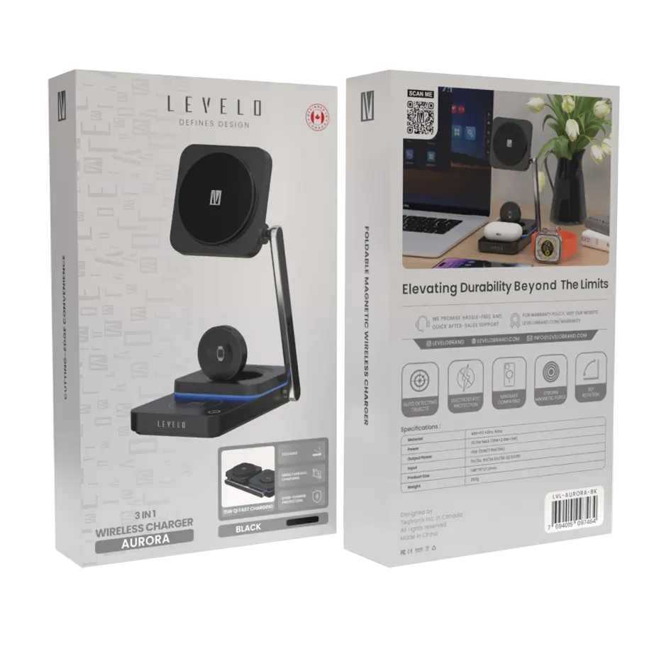 Levelo Aurora 3 In 1 Wireless Charger - Black 3 Levelo Aurora 3 In 1 Wireless Charger - Black - Image 3
