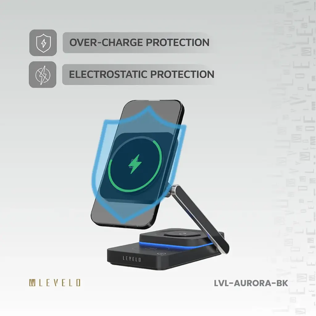 Levelo Aurora 3 In 1 Wireless Charger - Black 5 Levelo Aurora 3 In 1 Wireless Charger - Black - Image 5