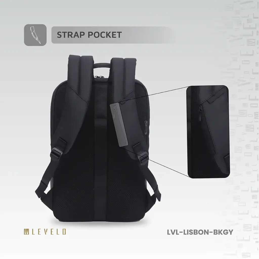 Levelo Lisbon Carrying Laptop/Universal 15.6” Backpack - Black/Grey 6 Levelo Lisbon Carrying Laptop/Universal 15.6” Backpack - Black/Grey - Image 6