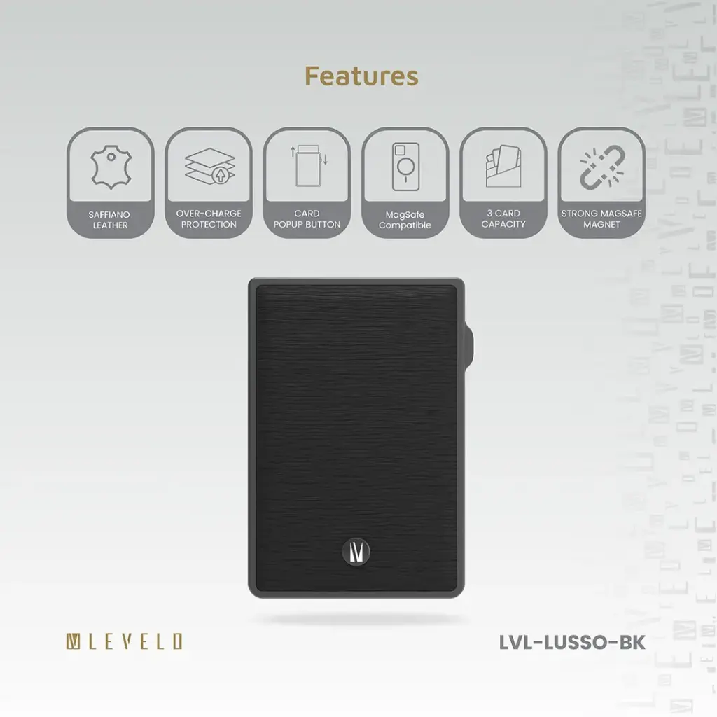 Levelo Lusso MagSafe Saffiano Leather Card Holder - Black 2 Levelo Lusso MagSafe Saffiano Leather Card Holder - Black - Image 2