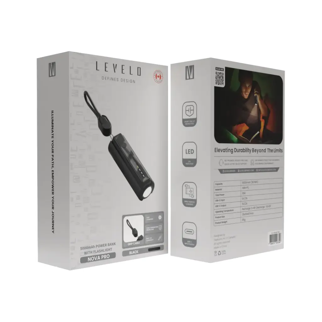 Levelo Nova Pro 5000mAh Power Bank with Flashlight - Black 2 Levelo Nova Pro 5000mAh Power Bank with Flashlight - Black - Image 2