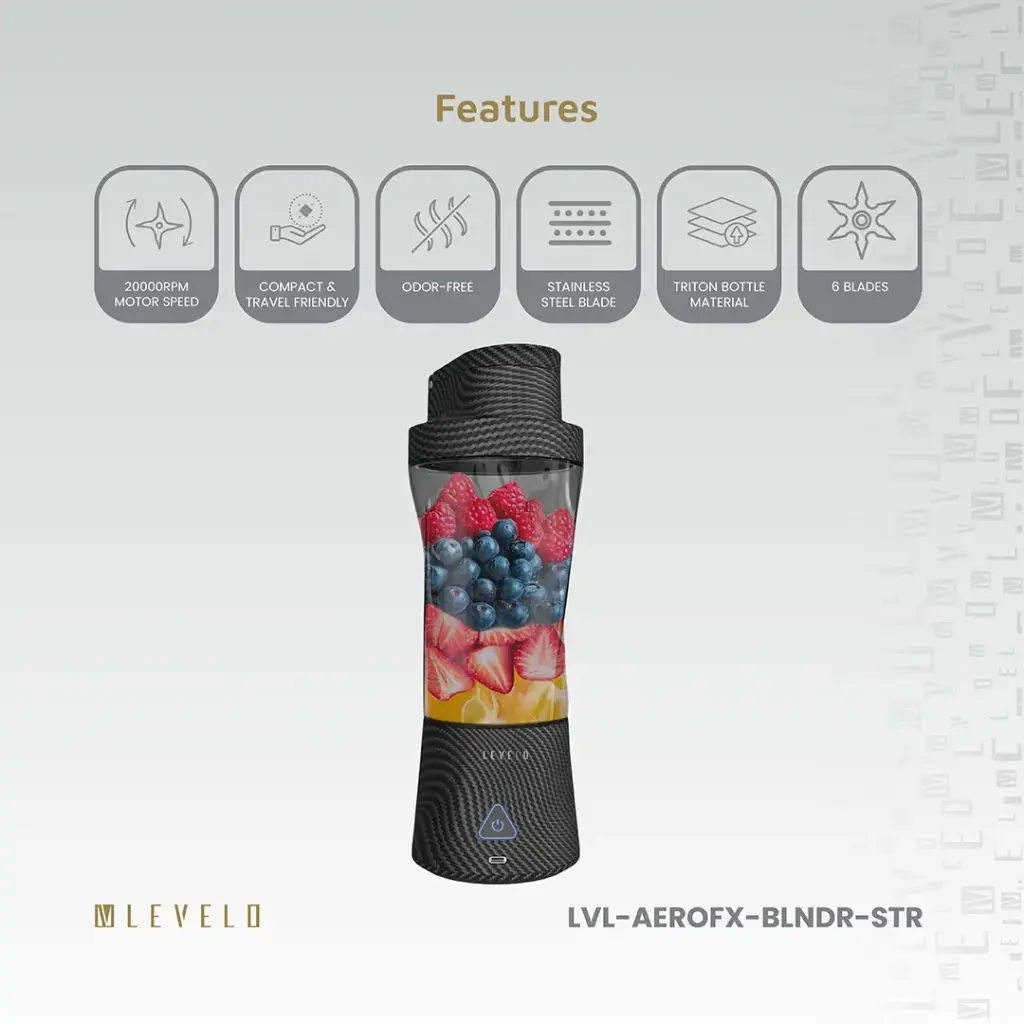 Levelo Portable Carbon Fiber Blender Aeroflex - Smoky Transparent 2 Levelo Portable Carbon Fiber Blender Aeroflex - Smoky Transparent - Image 2