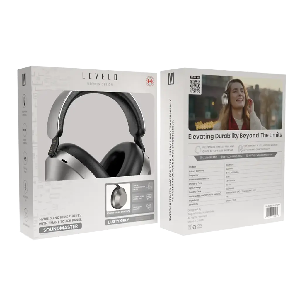 Levelo SoundMaster Hybrid ANC Headphones With Smart Touch Panel - Dark Grey 3 Levelo SoundMaster Hybrid ANC Headphones With Smart Touch Panel - Dark Grey - Image 3