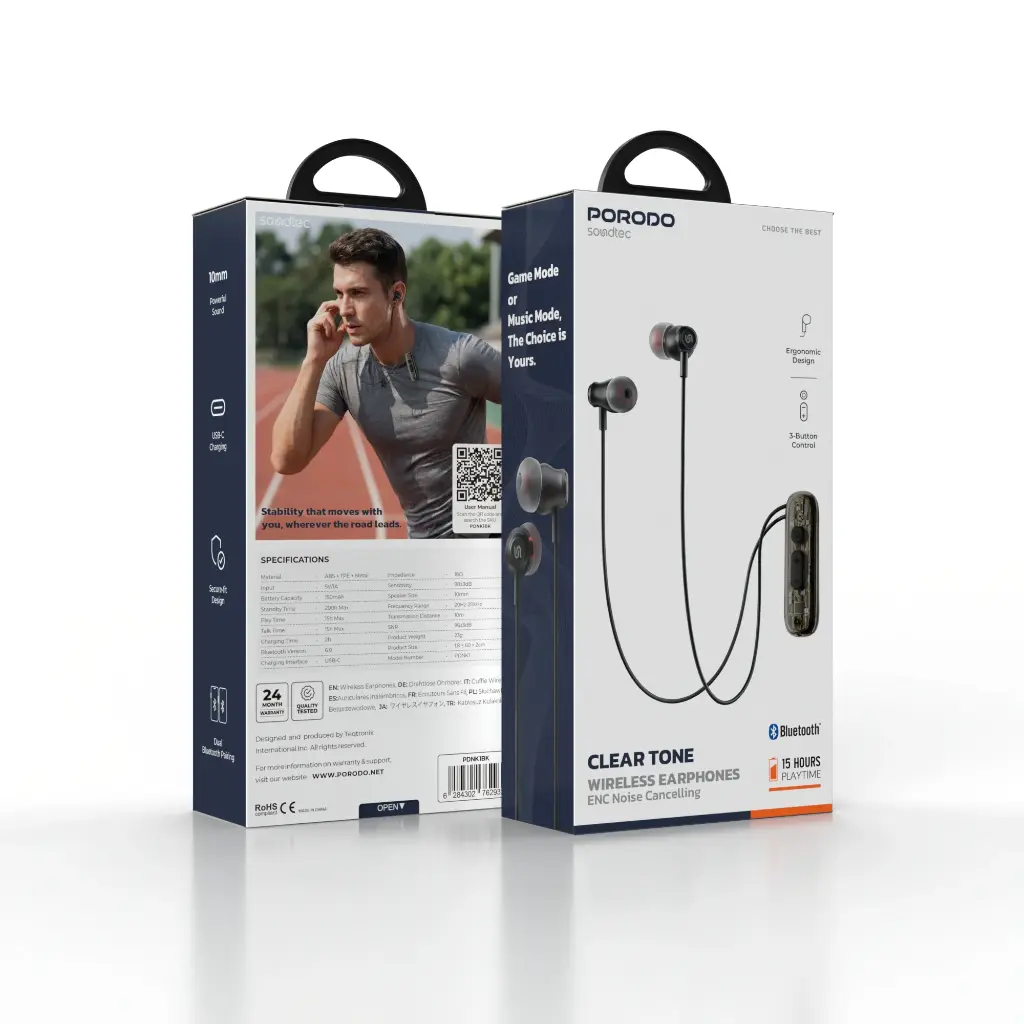 PORODO CLEAR TONE WIRELESS EARPHONES ENC Noise Cancelling - Black 4 PORODO CLEAR TONE WIRELESS EARPHONES ENC Noise Cancelling - Black - Image 4
