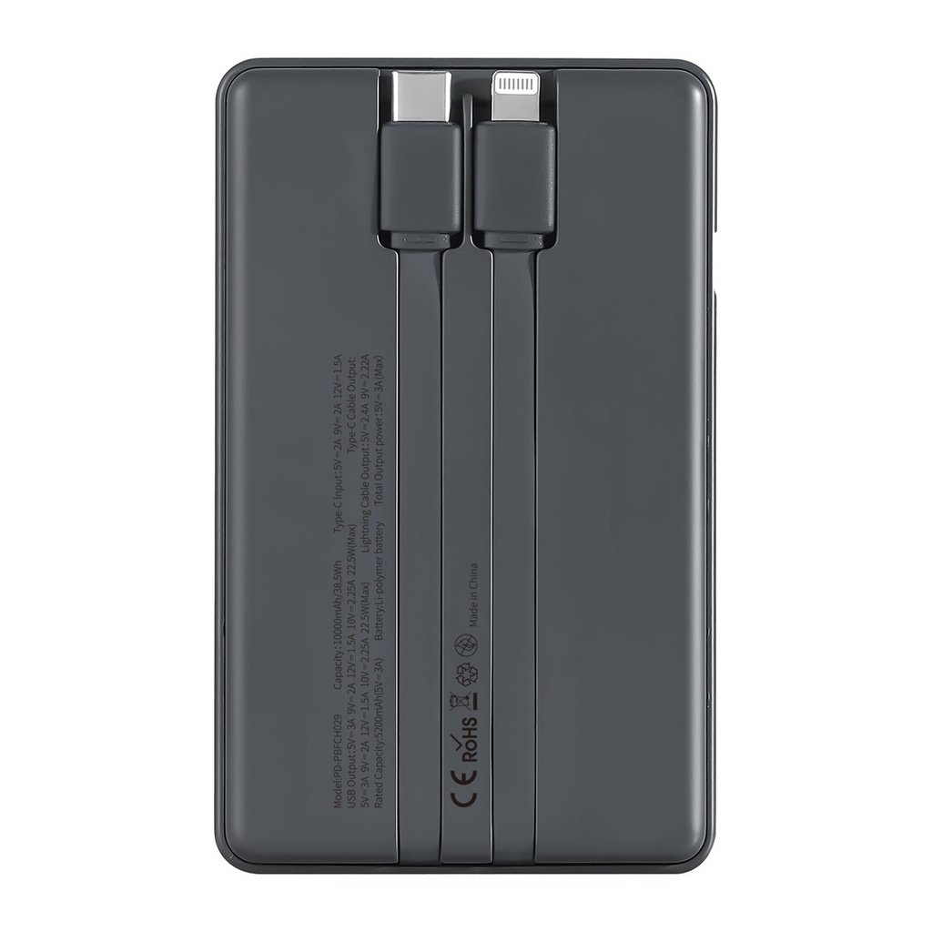 Porodo 10000mAh Slim Power Bank PD 22.5W with Built-in Type-C & Lightning Cables-Black 3 Porodo 10000mAh Slim Power Bank PD 22.5W with Built-in Type-C & Lightning Cables-Black - Image 3
