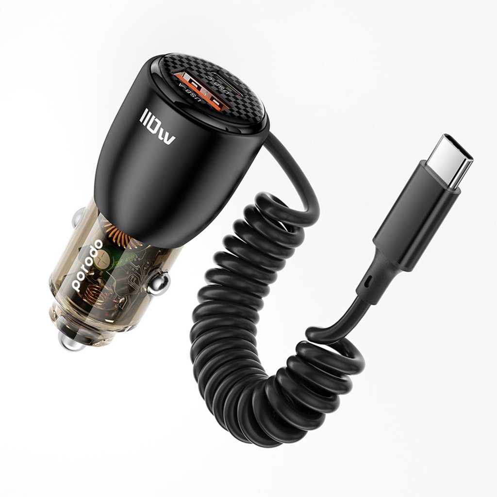 Porodo 110W Transparent Dual Port Car Charger with USB-C Cable USB-A+USB-C 3 Porodo 110W Transparent Dual Port Car Charger with USB-C Cable USB-A+USB-C - Image 3