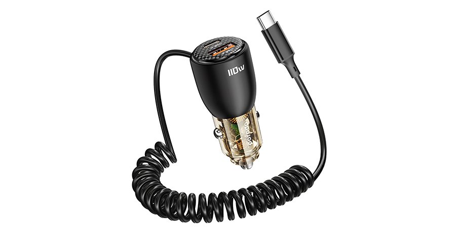 Porodo 110W Transparent Dual Port Car Charger with USB-C Cable USB-A+USB-C 1 Porodo 110W Transparent Dual Port Car Charger with USB-C Cable USB-A+USB-C