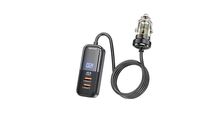 Porodo 120W Transparent Multi Port Car Charger with Rear Expansion 1 Porodo 120W Transparent Multi Port Car Charger with Rear Expansion