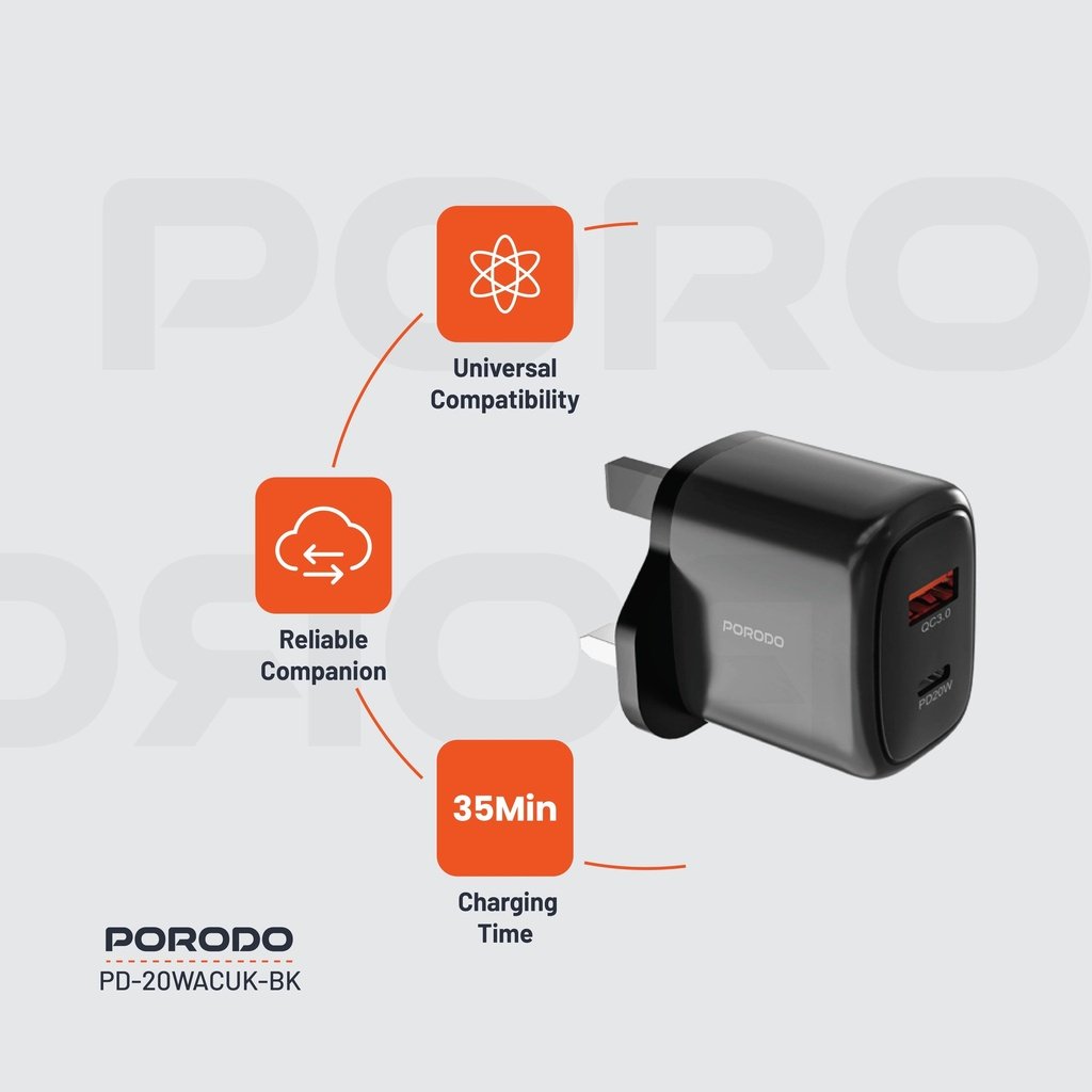 Porodo 20W+QC USB A+C Charger UK 7 Porodo 20W+QC USB A+C Charger UK - Image 7