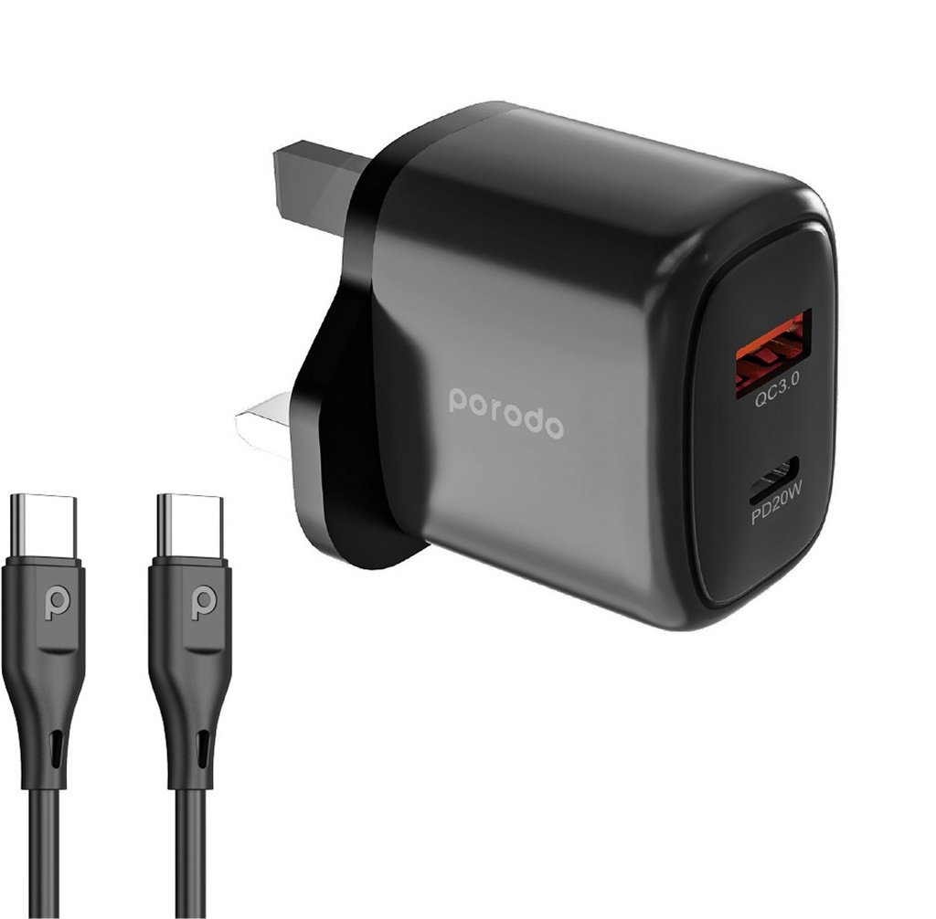 Porodo 20W+QC USB A+C Charger UK with C-C 1.2M Cable 2 Porodo 20W+QC USB A+C Charger UK with C-C 1.2M Cable - Image 2