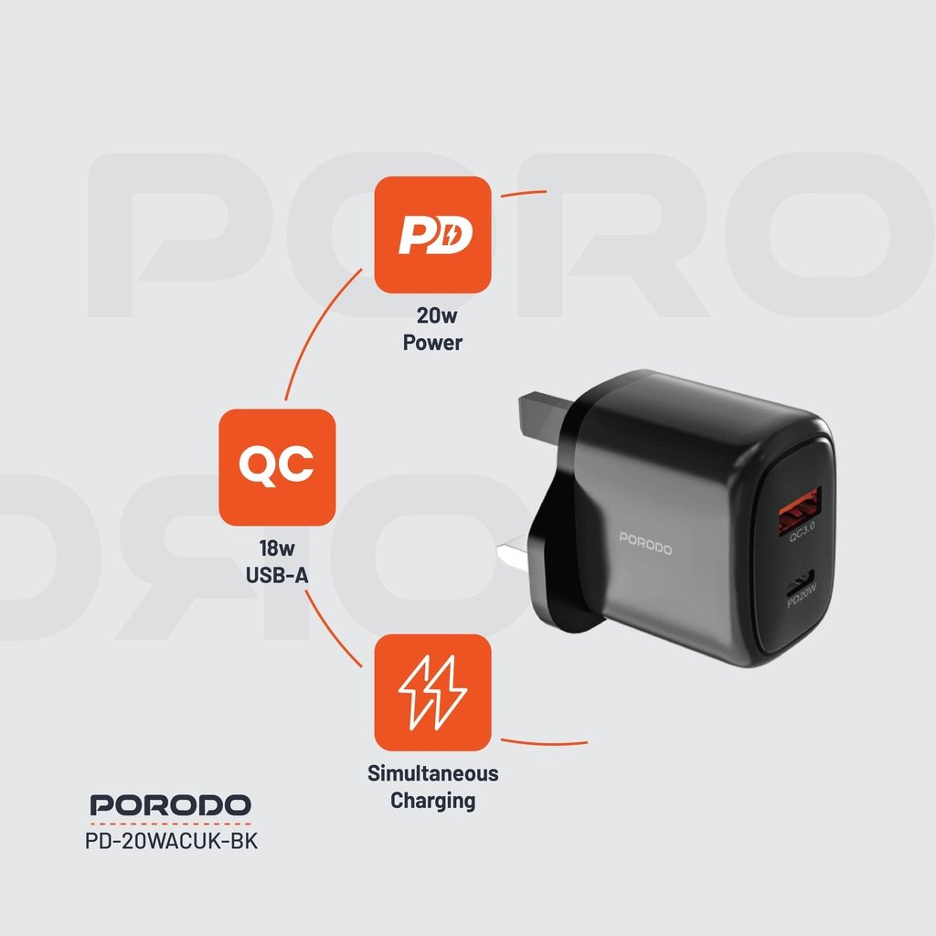 Porodo 20W+QC USB A+C Charger UK 4 Porodo 20W+QC USB A+C Charger UK - Image 4