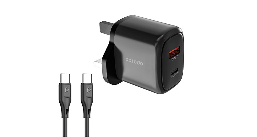 Porodo 20W+QC USB A+C Charger UK with C-C 1.2M Cable 1 Porodo 20W+QC USB A+C Charger UK with C-C 1.2M Cable