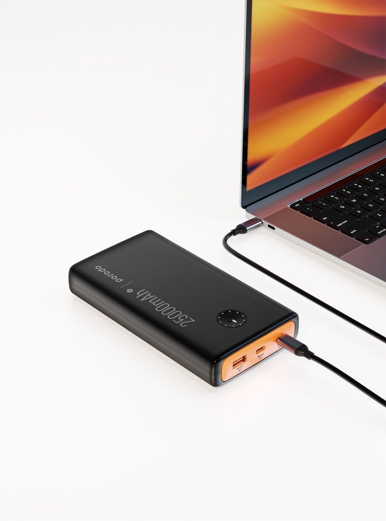 Porodo 25000mAh Compact Power Bank With USB-A QC3.0 & Dual USB-C PD With Type-C To Type-C Cable 3 Porodo 25000mAh Compact Power Bank With USB-A QC3.0 & Dual USB-C PD With Type-C To Type-C Cable - Image 3