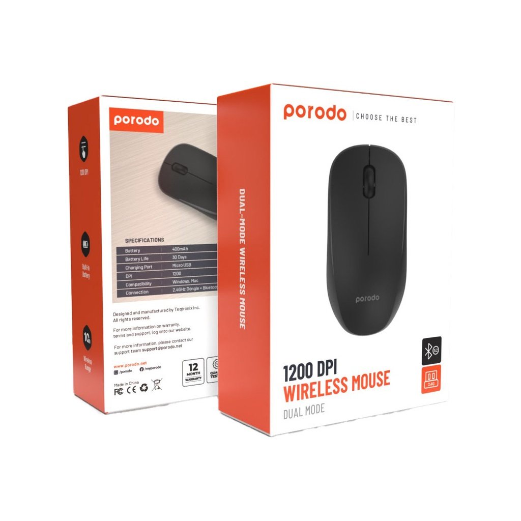Porodo 2.4G Wireless and Bluetooth
Rechargeable Mouse DPI 1200 3 Porodo 2.4G Wireless and Bluetooth
Rechargeable Mouse DPI 1200 - Image 3