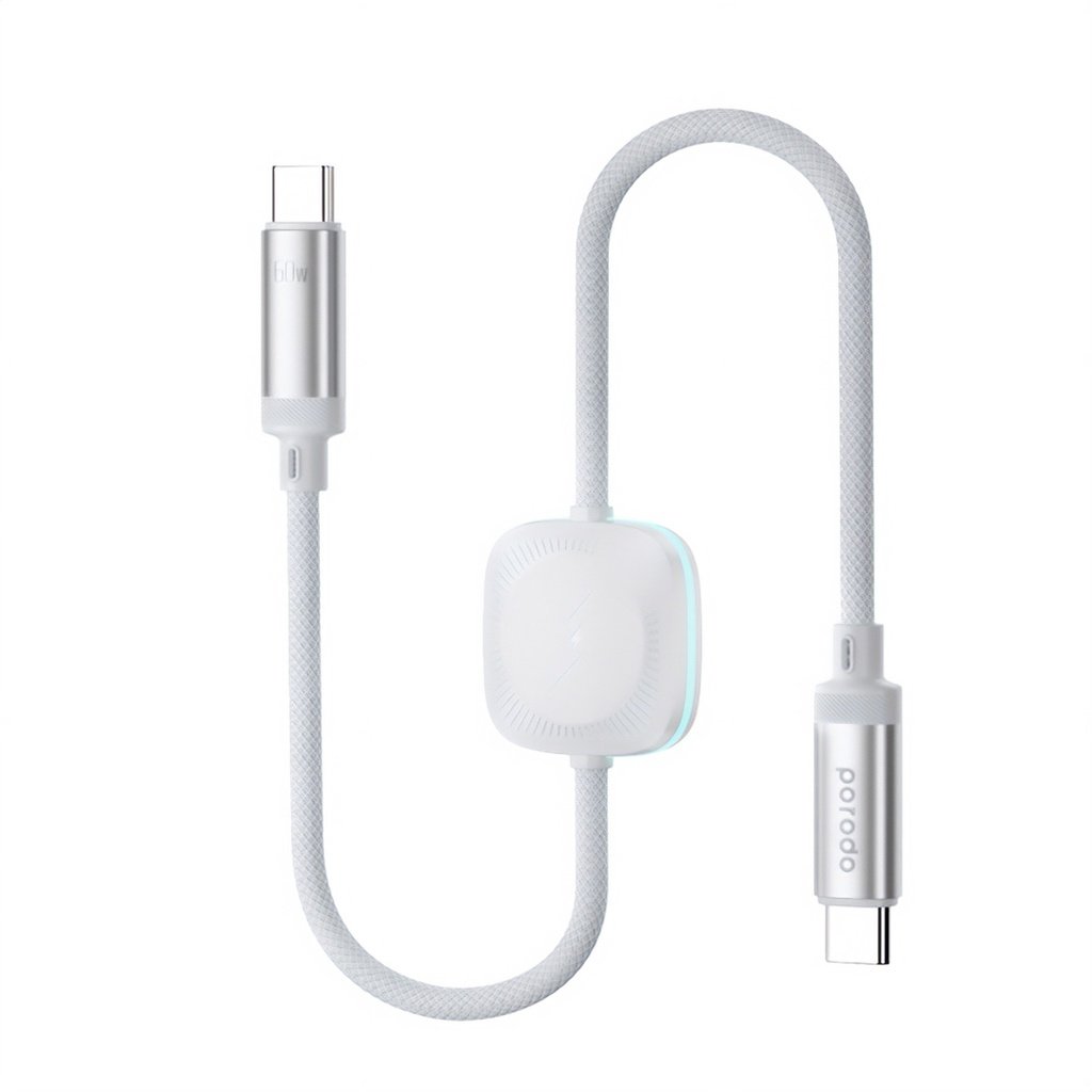 Porodo 2 in 1 USB-C to USB-C 60W Cable with Wireless Watch Charger 1.2M - Image 2