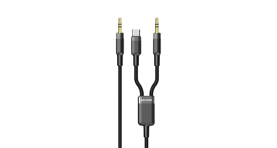 Porodo 2in1 Aux 3.5 to 3.5+typeC Cable 1.2M