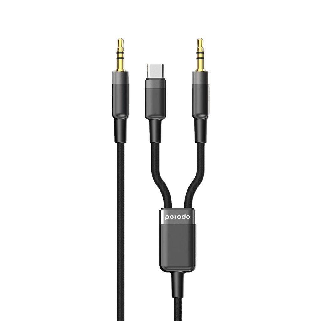 Porodo 2in1 Aux 3.5 to 3.5+typeC Cable 1.2M - Image 2