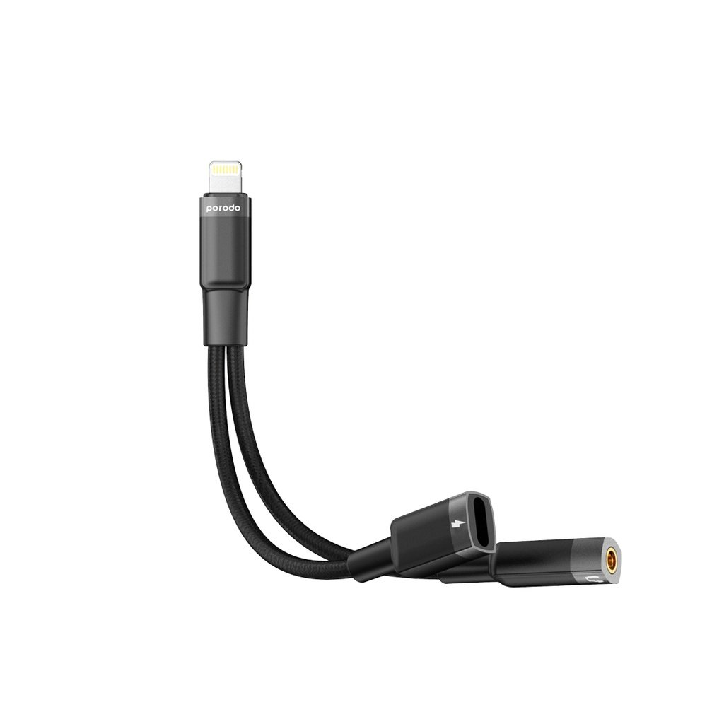 Porodo 2in1 Lightning to Lightning + 3.5 Jack Headphone and Charging Converter Adapter 1 Porodo 2in1 Lightning to Lightning + 3.5 Jack Headphone and Charging Converter Adapter