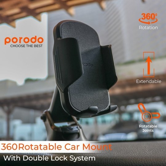 Porodo 360 Rotatable Car Mount With Double Lock System 2 Porodo 360 Rotatable Car Mount With Double Lock System - Image 2
