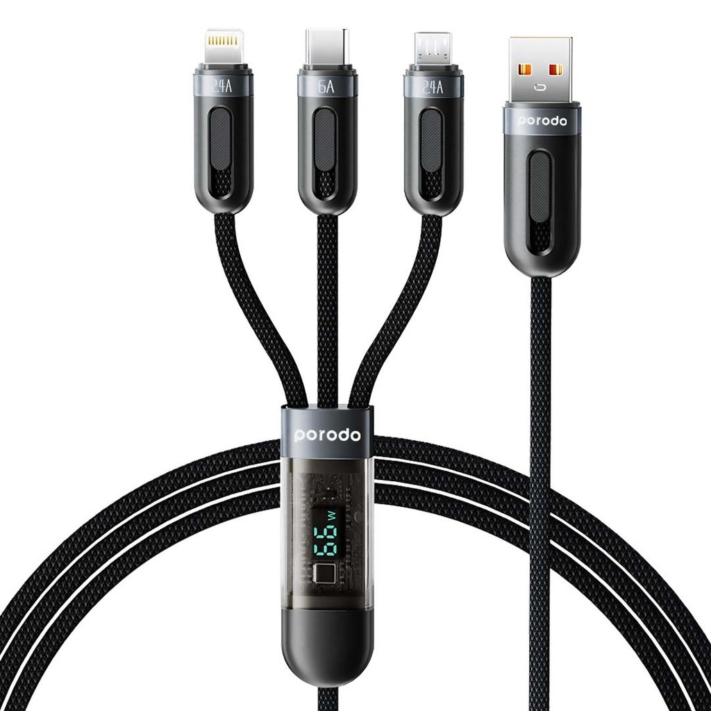 Porodo 3-IN-1 Digital-Display Fast Charging 1.2M Cable A to C+L+M 2 Porodo 3-IN-1 Digital-Display Fast Charging 1.2M Cable A to C+L+M - Image 2