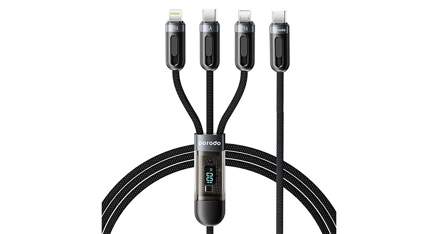 Porodo 3-IN-1 Digital-Display Fast Charging 1.2M Cable C to C+L+M 1 Porodo 3-IN-1 Digital-Display Fast Charging 1.2M Cable C to C+L+M
