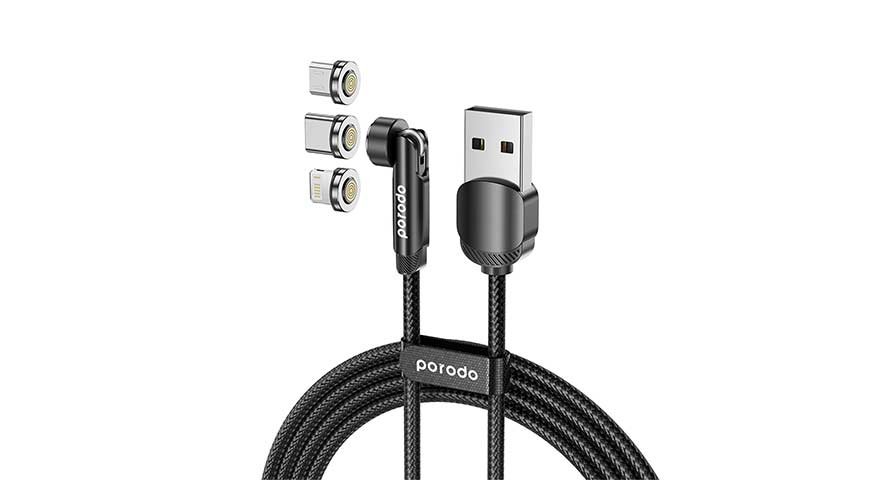 Porodo 3in1 TPE Cable with Rotatable Head for Micro + Lightning + Type-C 1 Porodo 3in1 TPE Cable with Rotatable Head for Micro + Lightning + Type-C