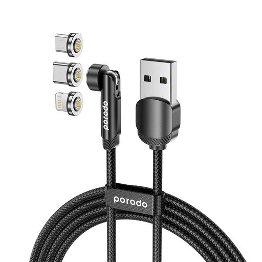 Porodo 3in1 TPE Cable with Rotatable Head for Micro + Lightning + Type-C 2 Porodo 3in1 TPE Cable with Rotatable Head for Micro + Lightning + Type-C - Image 2