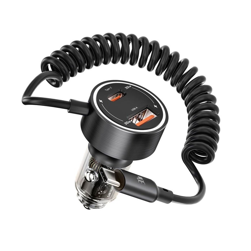 Porodo 60W Transparent Dual Port Car Charger PD 30W QC 18W with Coil- Black 3 Porodo 60W Transparent Dual Port Car Charger PD 30W QC 18W with Coil- Black - Image 3