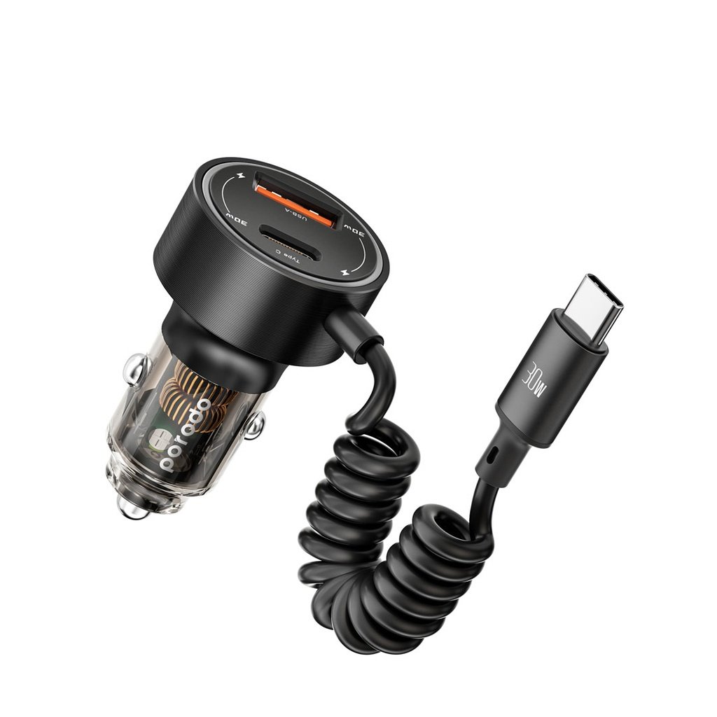 Porodo 60W Transparent Dual Port Car Charger PD 30W QC 18W with Coil- Black 5 Porodo 60W Transparent Dual Port Car Charger PD 30W QC 18W with Coil- Black - Image 5