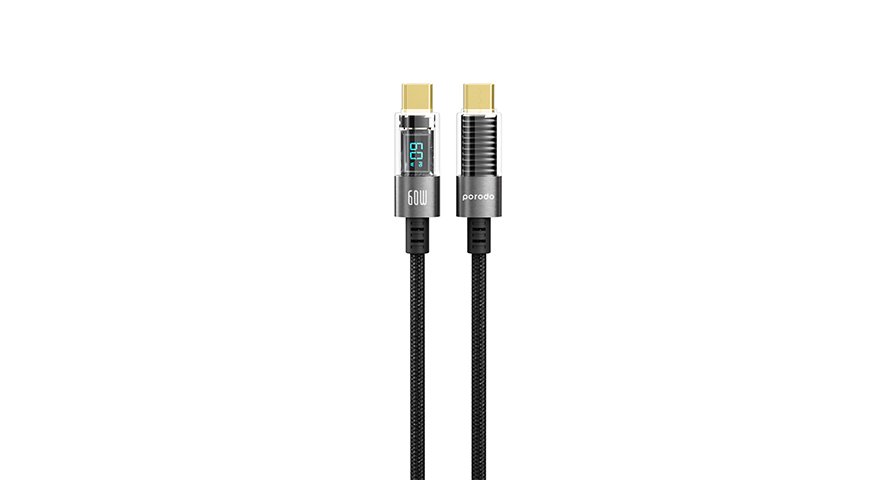 Porodo 60W Type-C to Type-C Braided Cable with PD Display 1.2M 1 Porodo 60W Type-C to Type-C Braided Cable with PD Display 1.2M