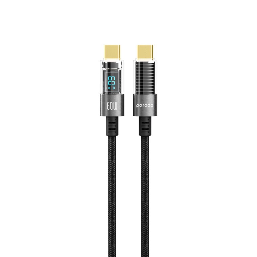 Porodo 60W Type-C to Type-C Braided Cable with PD Display 1.2M 2 Porodo 60W Type-C to Type-C Braided Cable with PD Display 1.2M - Image 2