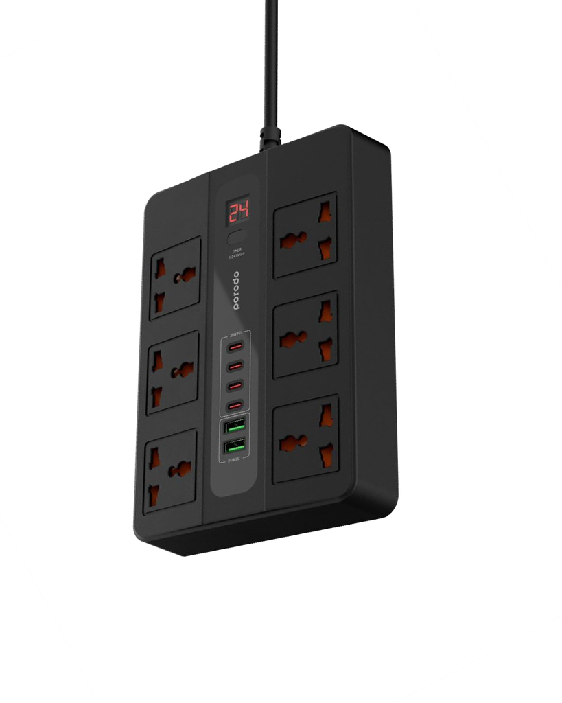 Porodo 6 AC 2 USB-A 24W & 4 USB-C PD 36W Multi-Port Super Hub 2M 3000W UK 2 Porodo 6 AC 2 USB-A 24W & 4 USB-C PD 36W Multi-Port Super Hub 2M 3000W UK - Image 2