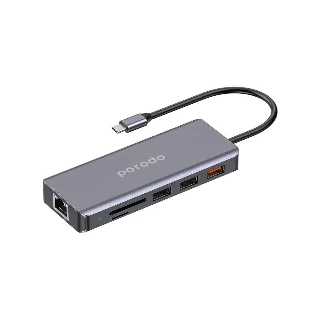 Porodo 9in1 USB-C Hub Type-C PD 100W HDMI Ethernet USB SD Card 3.5mm Aux - Image 2