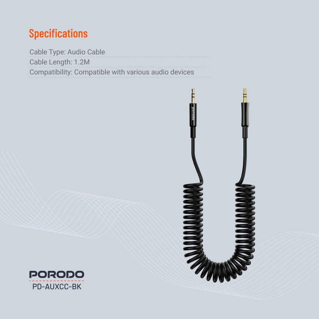 Porodo AUX 3.5 to 3.5 Coil Cable 1.2M - Black - Image 3
