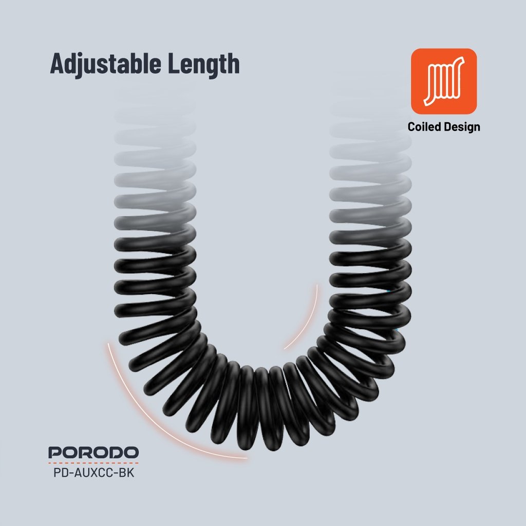Porodo AUX 3.5 to 3.5 Coil Cable 1.2M - Black - Image 6