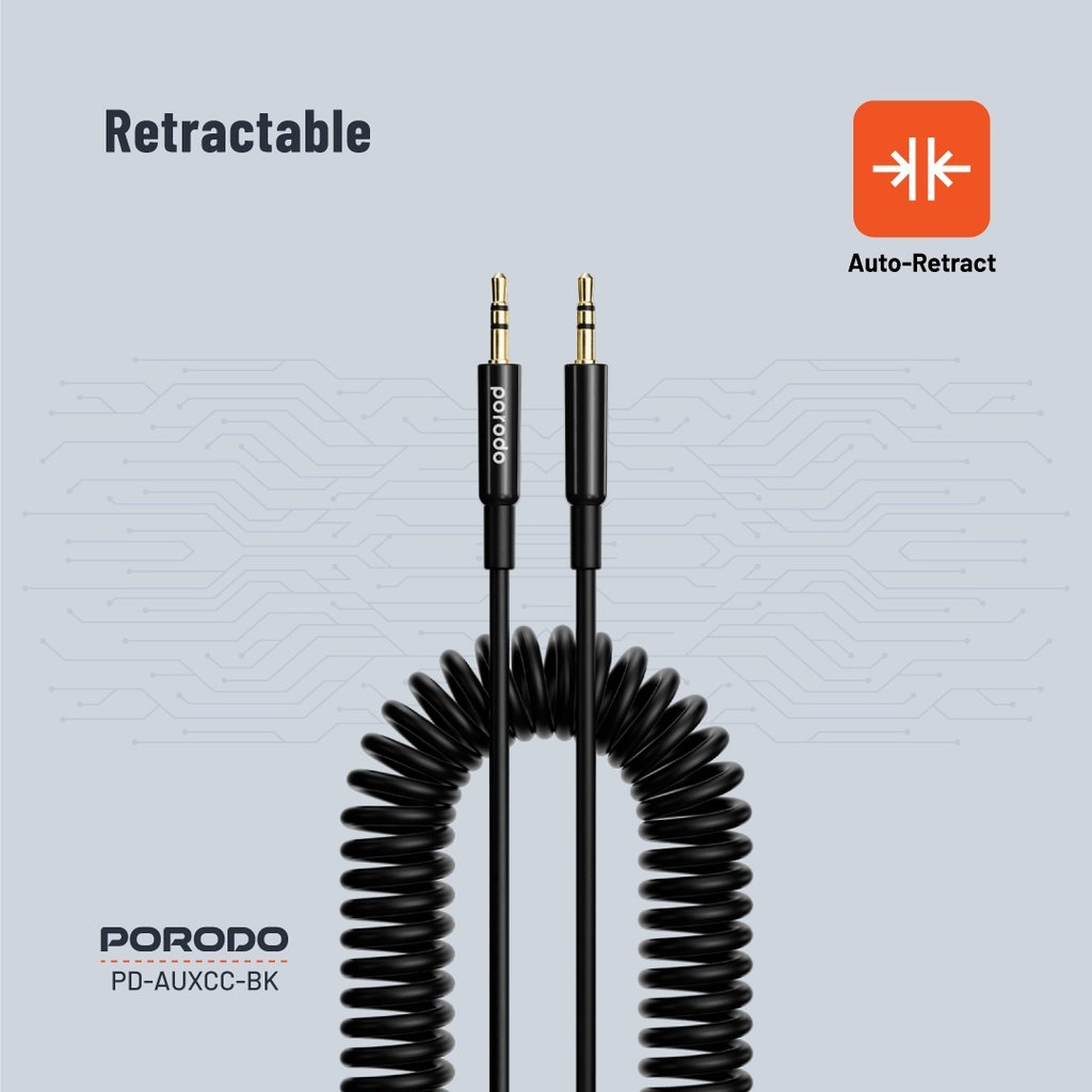 Porodo AUX 3.5 to 3.5 Coil Cable 1.2M - Black - Image 4