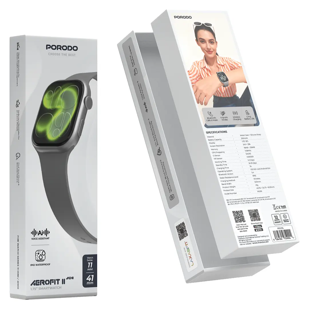 Porodo AeroFit II 1.75" Smartwatch - Black 2 Porodo AeroFit II 1.75" Smartwatch - Black - Image 2