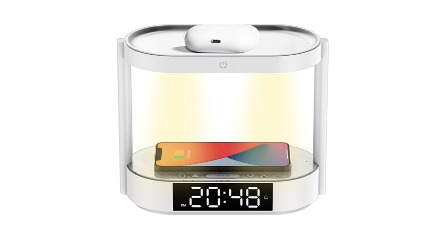 Porodo Bedside Lamp with Wireless Charger and Digital Clock - White 1 Porodo Bedside Lamp with Wireless Charger and Digital Clock - White