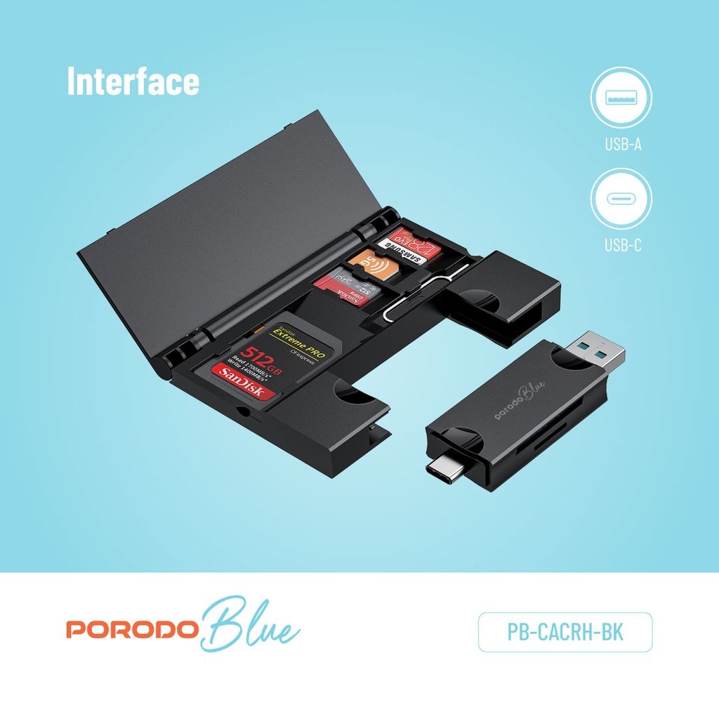 Porodo Blue 2-in-1 Card Reader with Card Holder 6 Porodo Blue 2-in-1 Card Reader with Card Holder - Image 6